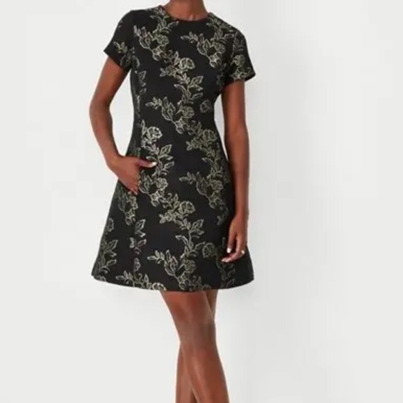 Ann Taylor shimmer brocade flare pocket dress - Picture 1 of 6